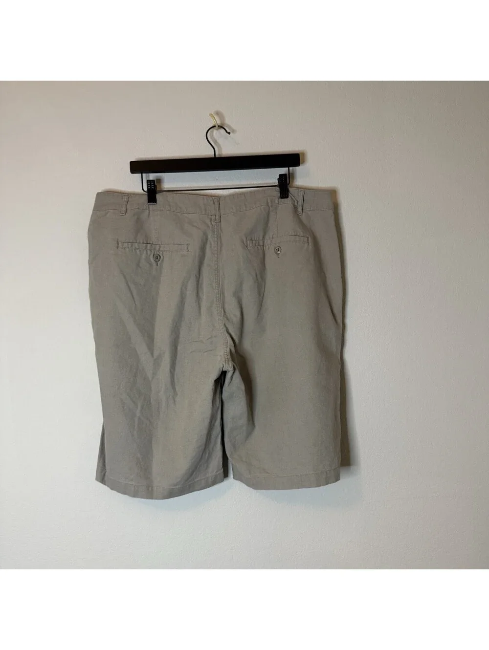 American Tall Men’s 40XT Linen Cotton Flat Front Khaki Shorts Beige